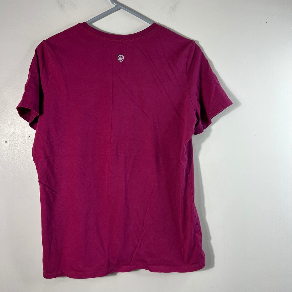 Life is Good Womens Large Magenta Pink Happy Trails Hiking Boots Graphic T-Shirt - Picture 2 of 8